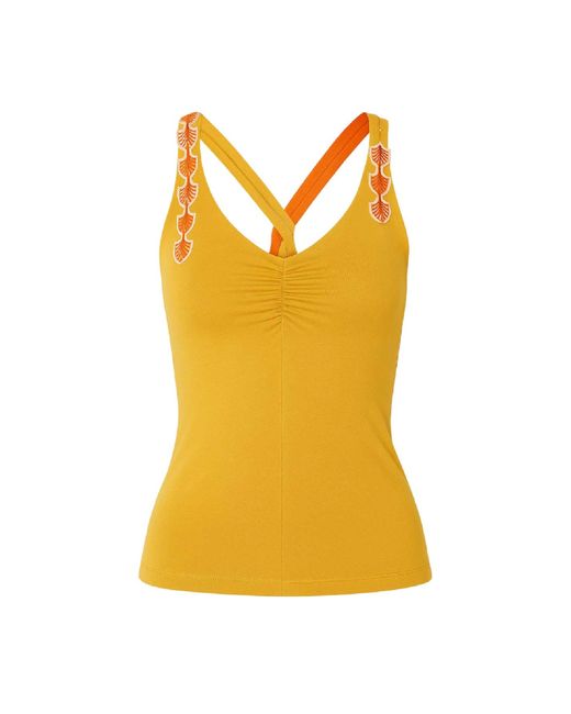 Conquista Yellow Mustard Embroidered Strap Top