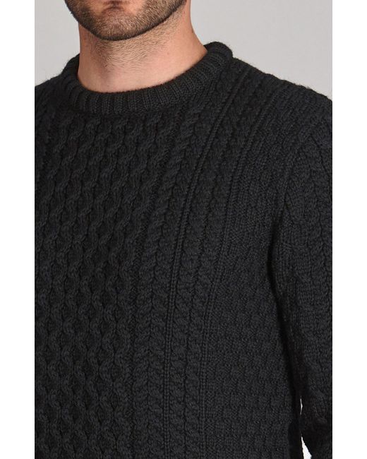 Paul James Knitwear Blue Fisherman's British Wool Johnson Cable Jumper for men