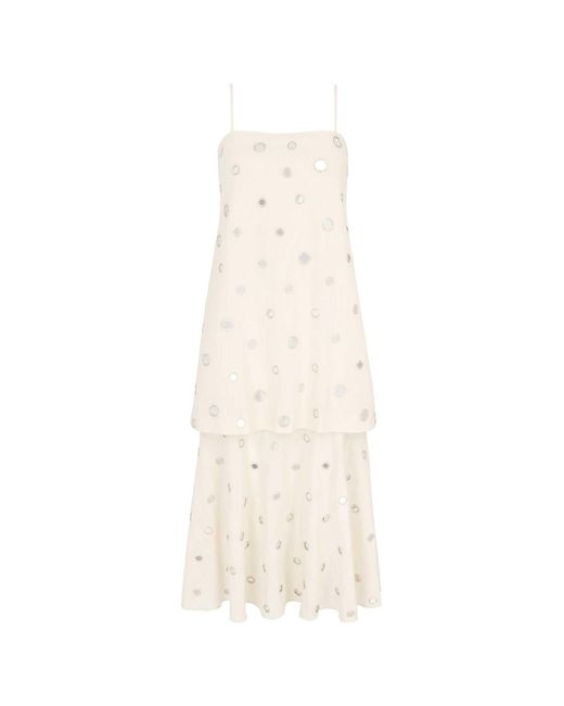 Polko Natural Neutrals Handmade Mirror Embellished Sleeveless Convertible Cotton Dress