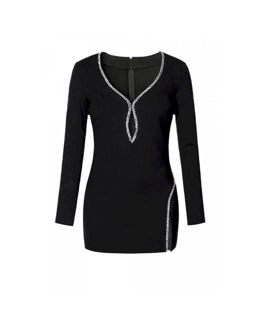 AGGI by HALEWSKI Black Lily Mini Party Dress With Long Sleeves