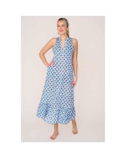 At Last Blue Cotton Lombock Midi Dress