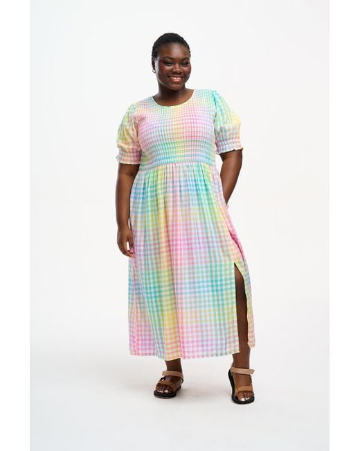 Sugarhill Ophelia Midi Shirred Dress Multi Pastel Gingham in White Lyst