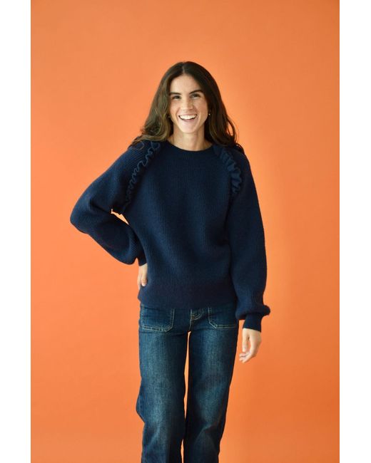 Mind Traveler Blue Ruffle Detail Tie-Back Nora Jumper