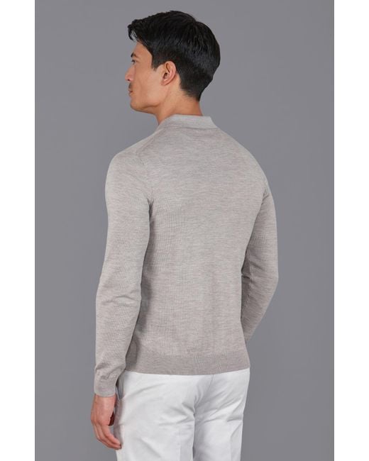 Paul James Knitwear Gray Extra Fine Merino Wool Cassius Polo Cardigan for men