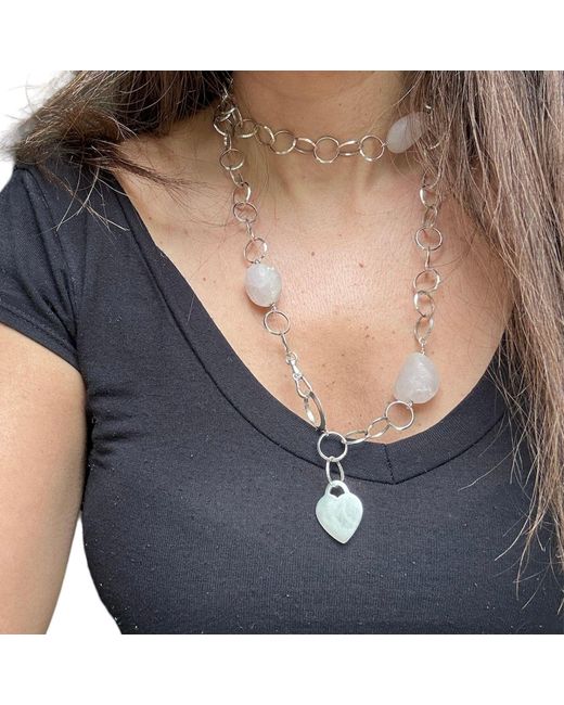 Tg-Jewellery by Tamara Gervasio Blue Rose Quartz Pebble Sterling Heart Necklace One Of A Kind