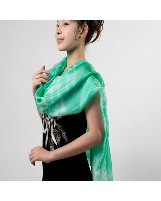 Silk and Bears Green Mint Shibori Silk Shawl – Hand-Dyed Mulberry Silk Wrap