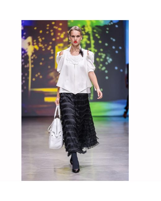 Julia Allert Black Striped High Waist Ankle Length Skirt