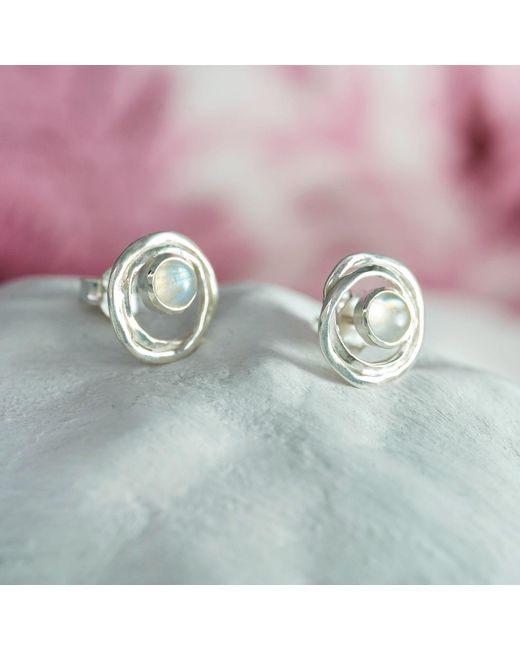 Isla Silver Metallic Handmade Sterling Moonstone Stud Earrings