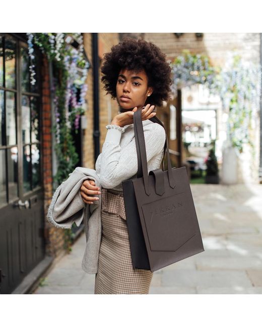 SEREN LONDON Brown Leather Tote Bag Chocolate