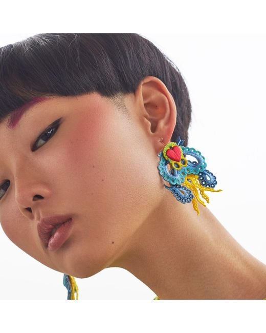 Nana Watanabe Blue Arrow & Octopus Embroidery Earrings