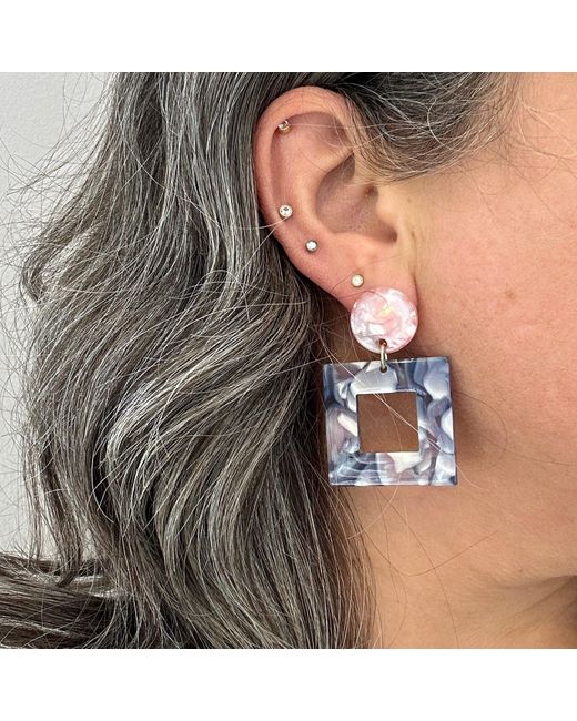 CLOSET REHAB Blue Small Open Square Drop Earrings