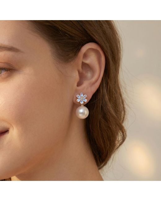 Kai Fine Jewelry Blue Solid Natural Moonstone, Diamond & Freshwater Pearl Flora Convertible Drop Earrings