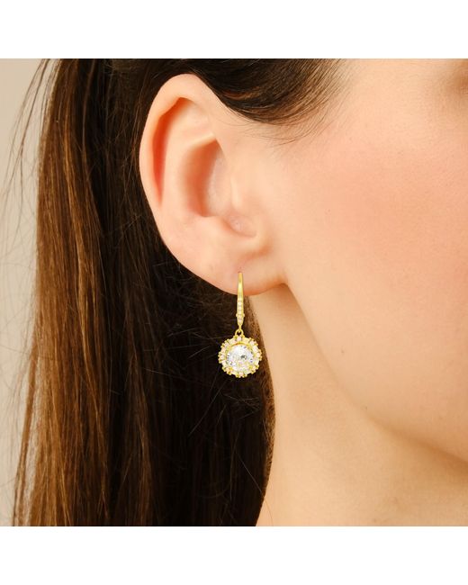 Kylie Harper Metallic Dangling Round Cut Halo Diamond Cz Leverback Earrings