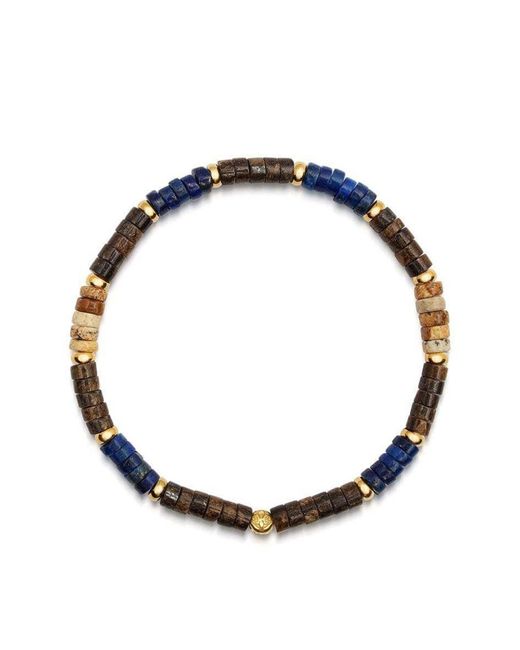 Nialaya Blue Wristband With Lapis, Jasper, And Coconut Heishi Beads for men