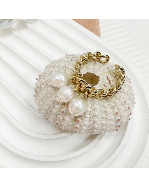 Farra Metallic Freshwater Pearls Drops Adjustable Ring