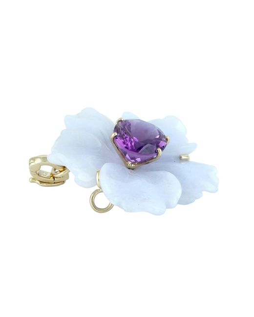 Artisan Blue 14K Carved Chalcedony & Amethyst Flower Pendant