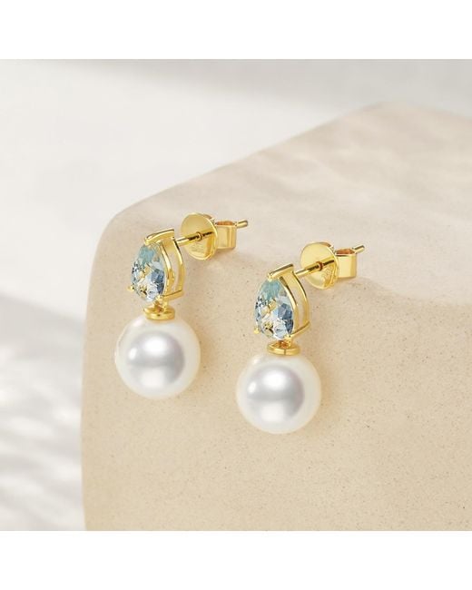 Kai Fine Jewelry Multicolor Solid Natural Aquamarine & Pearl Venus Tears Convertible Earrings