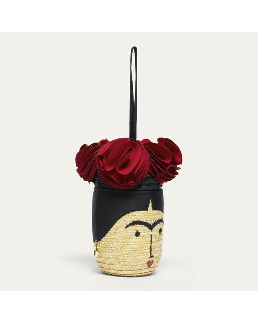 Lulu Guinness Red Straw Frida Basket Bag