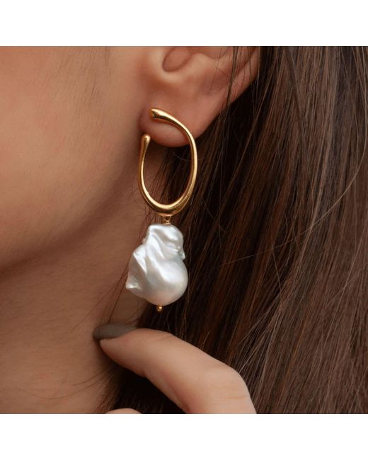 LINYA JEWELLERY Metallic Big Natural Baroque Pearl Dangle Earring