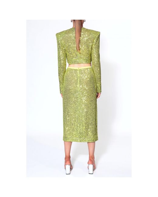 AGGI by HALEWSKI Green Zoey Lemon Sparkle Sequin Long Sleeve Crop Top