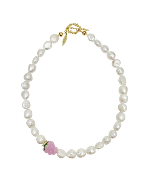Farra Metallic Irregular Shaped Freshwater Pearls With Pink Raspberry Necklace