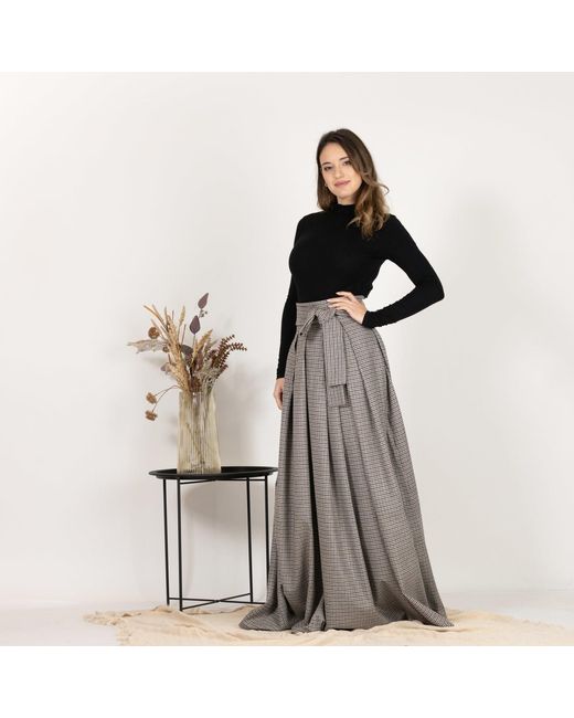 Nikka Place Gray Wool Maxi Skirt With High Waist And Bow