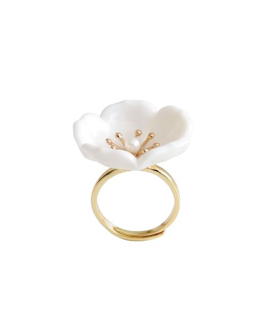 POPORCELAIN White Snow Porcelain Plum Blossom Ring