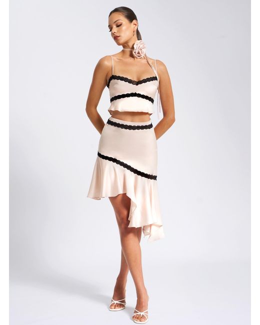 Miss Circle New York Gray Neutrals Yareli Lace Trim Satin Strappy Top