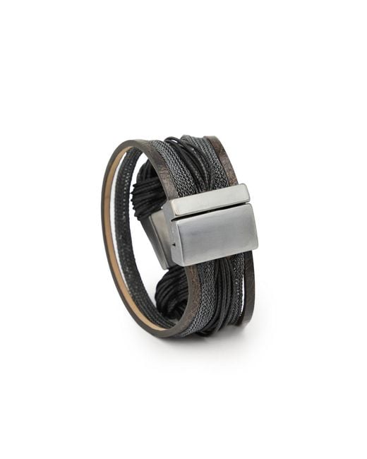 Saachi Black Rectangle Charm Cord Bracelet
