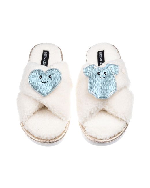 Laines London Blue Neutrals Laines Boucle Slippers With Laines Loveables Love & Baby Grow Brooches