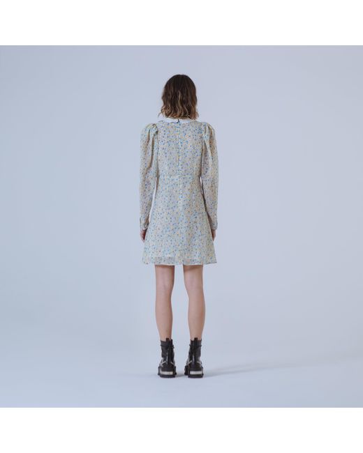 SVETA Milano Natural Neutrals Seattle Floral Short Dress With Embroidered Collar