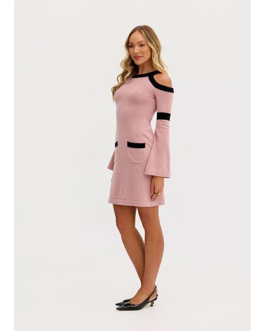 Why Mary Pink Serena Wool Knit Long Sleeve Cold Shoulder Dress