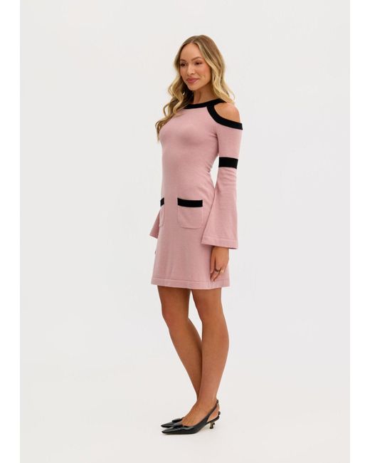 Why Mary Pink Serena Wool Knit Long Sleeve Cold Shoulder Dress