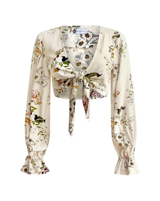 Why Mary Natural Vintage Floral Tie Top With Bell Sleeves