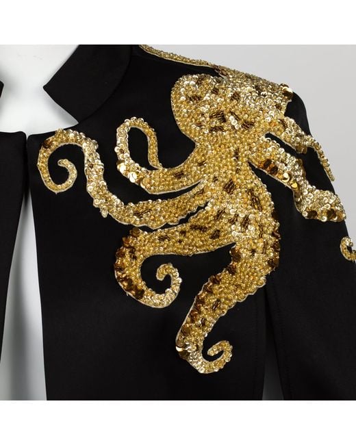 House of Laines London Black Laines Couture Tailored Cape With Embellished Octopus