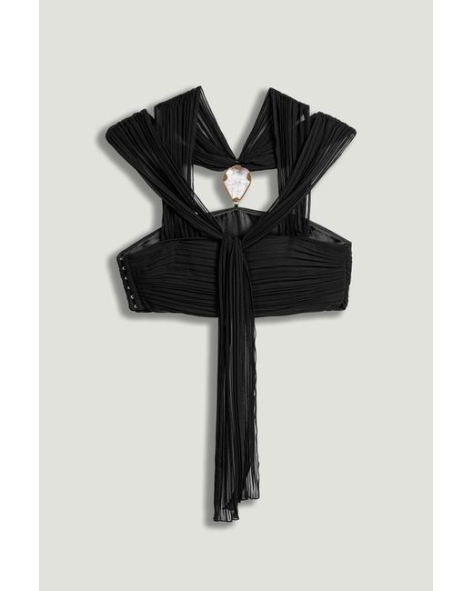 Nocturne Black Strapless Draped Bustier Top