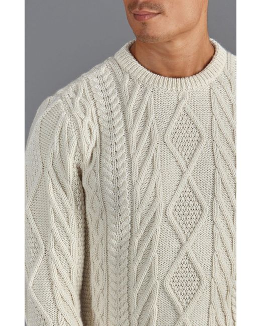 Paul James Knitwear Gray Neutrals Chunky Merino Wool Cameron Cable Jumper for men