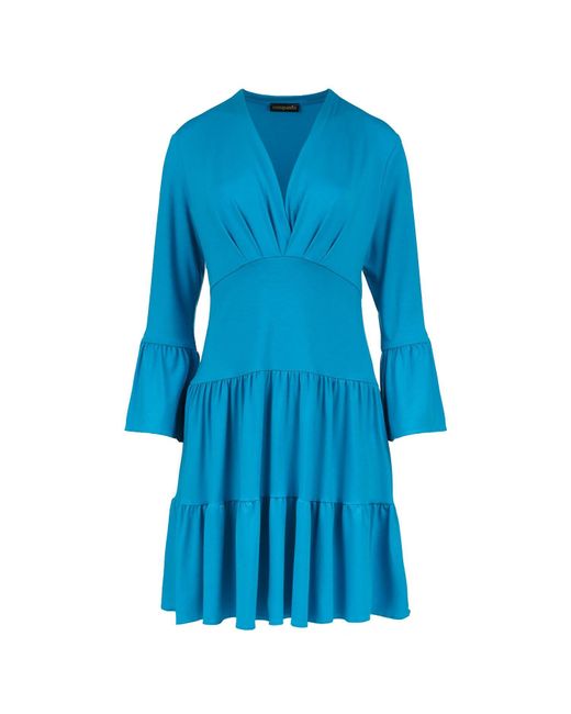 Conquista Blue Jersey Tiered Dress