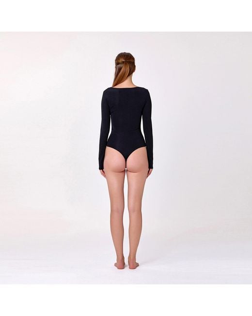Smart and Joy Black Square Necklinbe Bodysuit