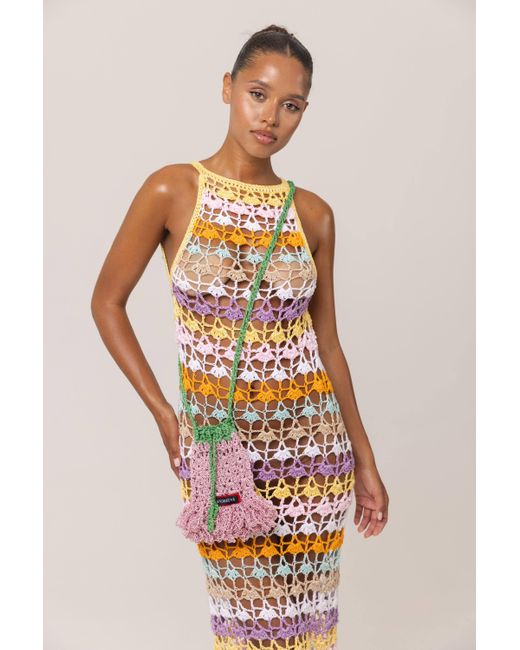 Andreeva White Lily Handmade Crochet Mini Bucket Bag