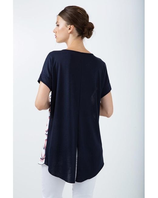 Conquista Black Panel Detail Short Sleeve Print Top