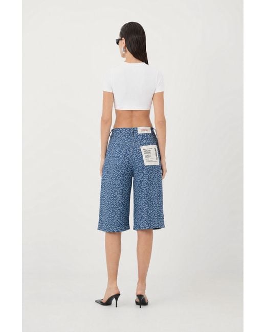 mysimplicated Blue Leopard Denim Bermuda Shorts W