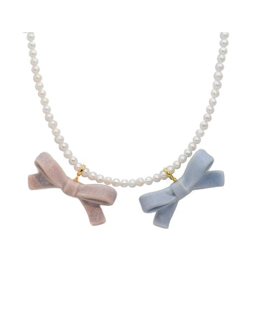 H2 Studio Metallic Bowtie Maniac Medium Ceramic Ribbon Bowtie Round Baroque Freshwater Pearl Multi Charms Necklace And Set