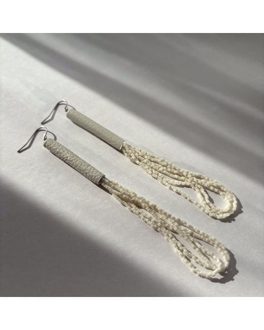 WAIWAI Metallic Palea Ivory Bead Leather Earrings