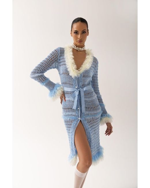 Andreeva Blue Baby Rose Handmade Knit Dress-Cardigan