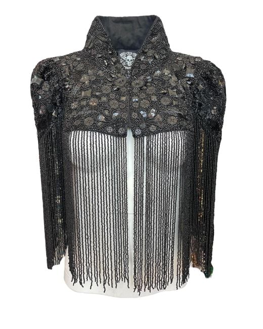 Any Old Iron Black Beaded Button Shrug