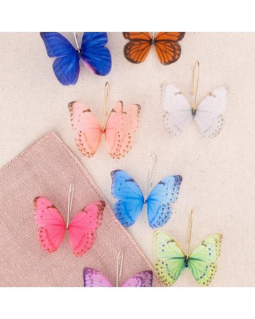 Oana Savu Green Mint Silk Butterfly Earwires Dangle Earrings