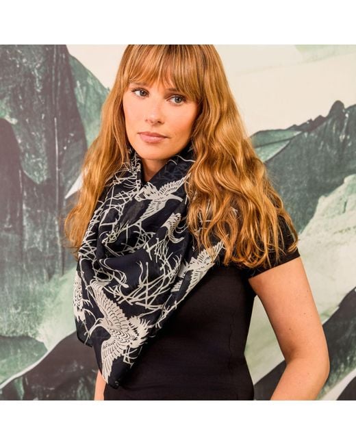 Artemis Muse Black Neutrals Vintage Japanese Cranes Ivory & Cotton Scarf