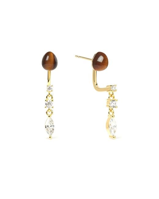 Freqnc Atelier Metallic Serpent Earrings Tiger Eye Ear Jackets