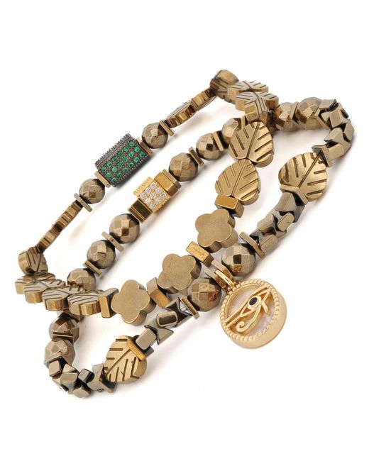 Ebru Jewelry Metallic Eye Of Ra Charm Hematite Stone Beaded Bracelet Set